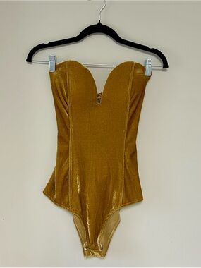 Gold Velvet Strapless Bodysuit